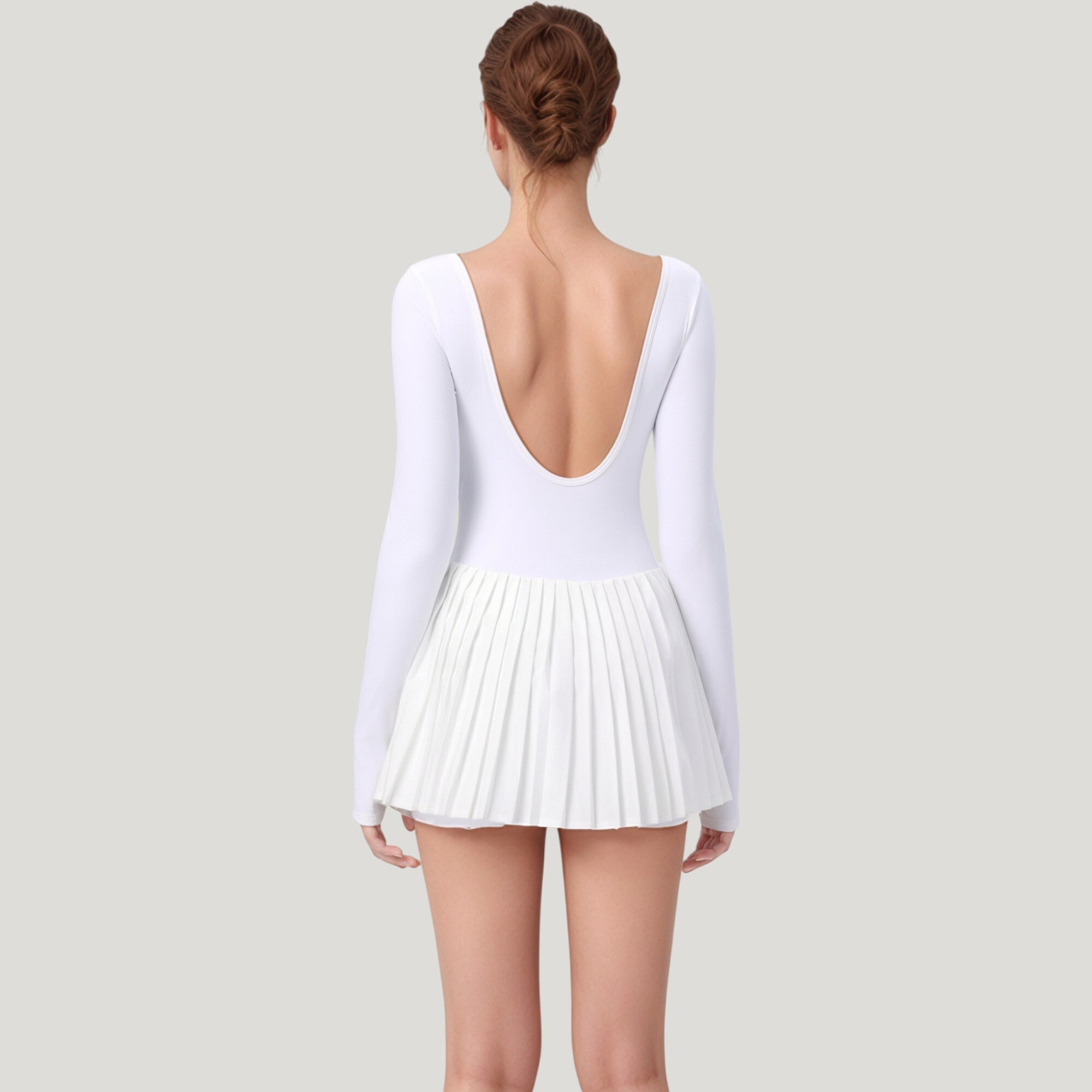 Anna-Kaci Active Women's Long Sleeve Pleated Skirt Active Dress with Scoop Neckline