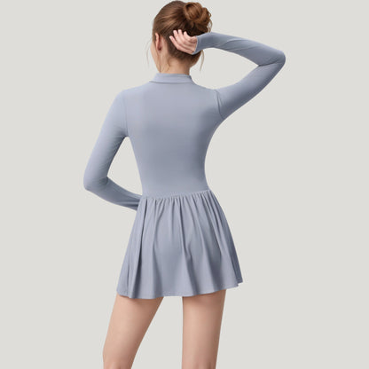 Anna-Kaci Active Women's Long Sleeve Athletic Dress with Front Zip and Flowy Skirt