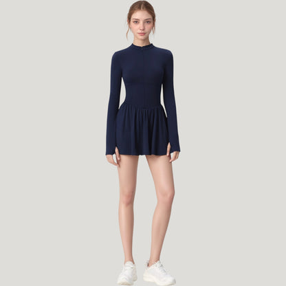 Anna-Kaci Active Women's Long Sleeve Athletic Dress with Front Zip and Flowy Skirt