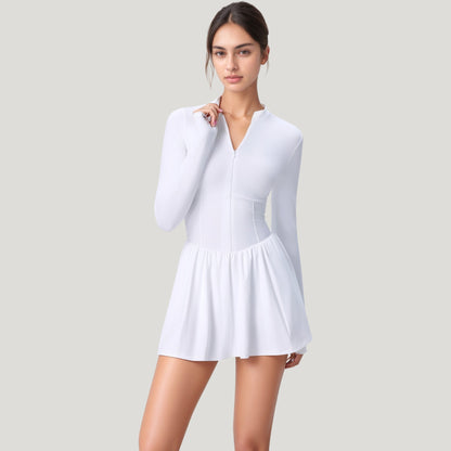 Anna-Kaci Active Women's Long Sleeve Athletic Dress with Front Zip and Flowy Skirt