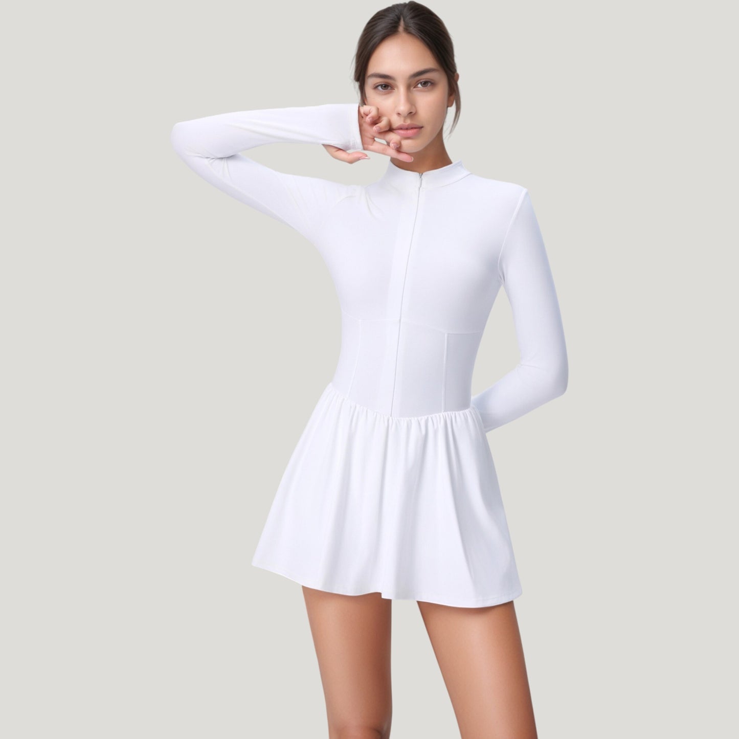 Anna-Kaci Active Women's Long Sleeve Athletic Dress with Front Zip and Flowy Skirt