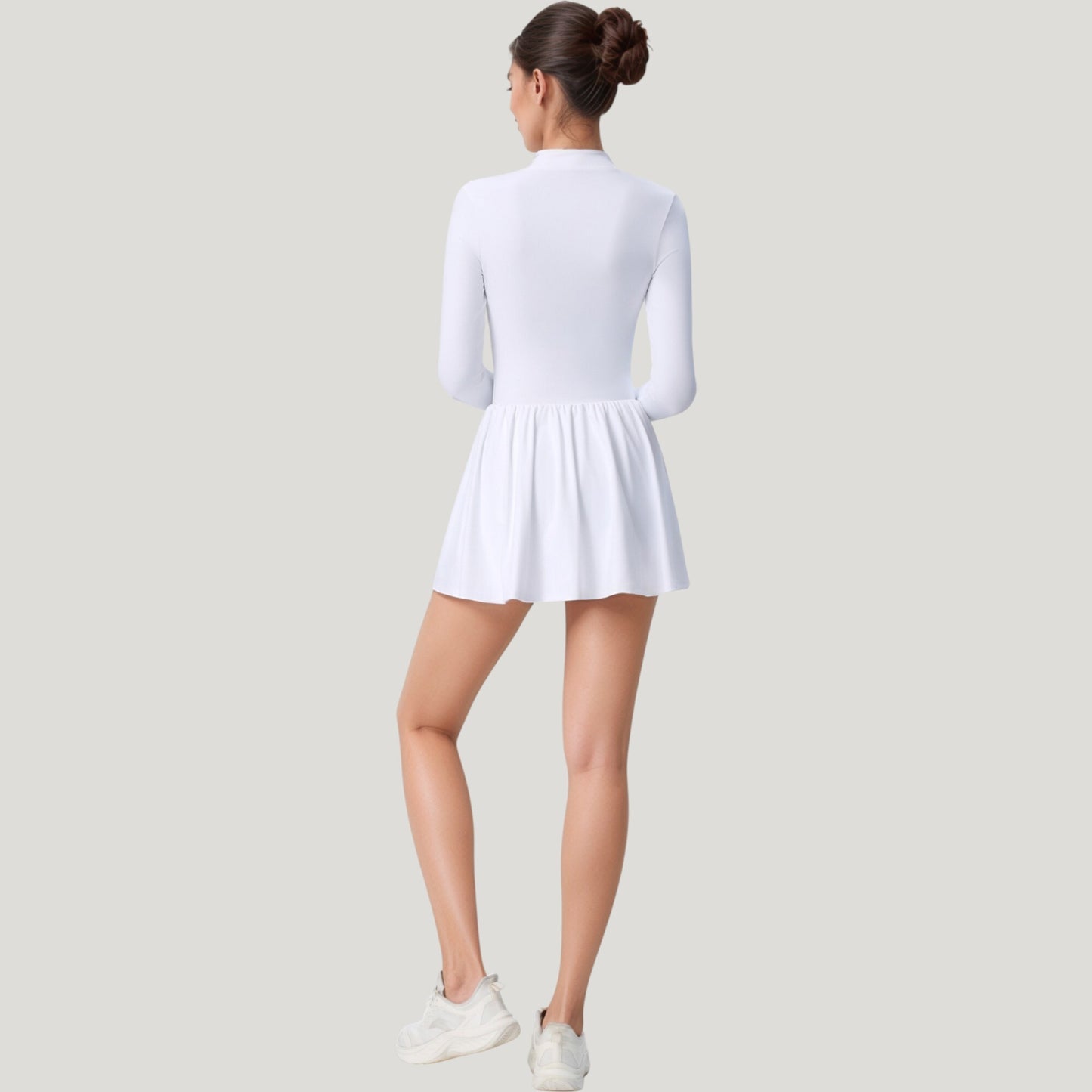 Anna-Kaci Active Women's Long Sleeve Athletic Dress with Front Zip and Flowy Skirt