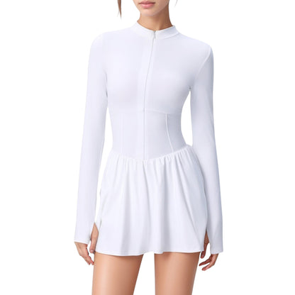 Anna-Kaci Active Women's Long Sleeve Athletic Dress with Front Zip and Flowy Skirt