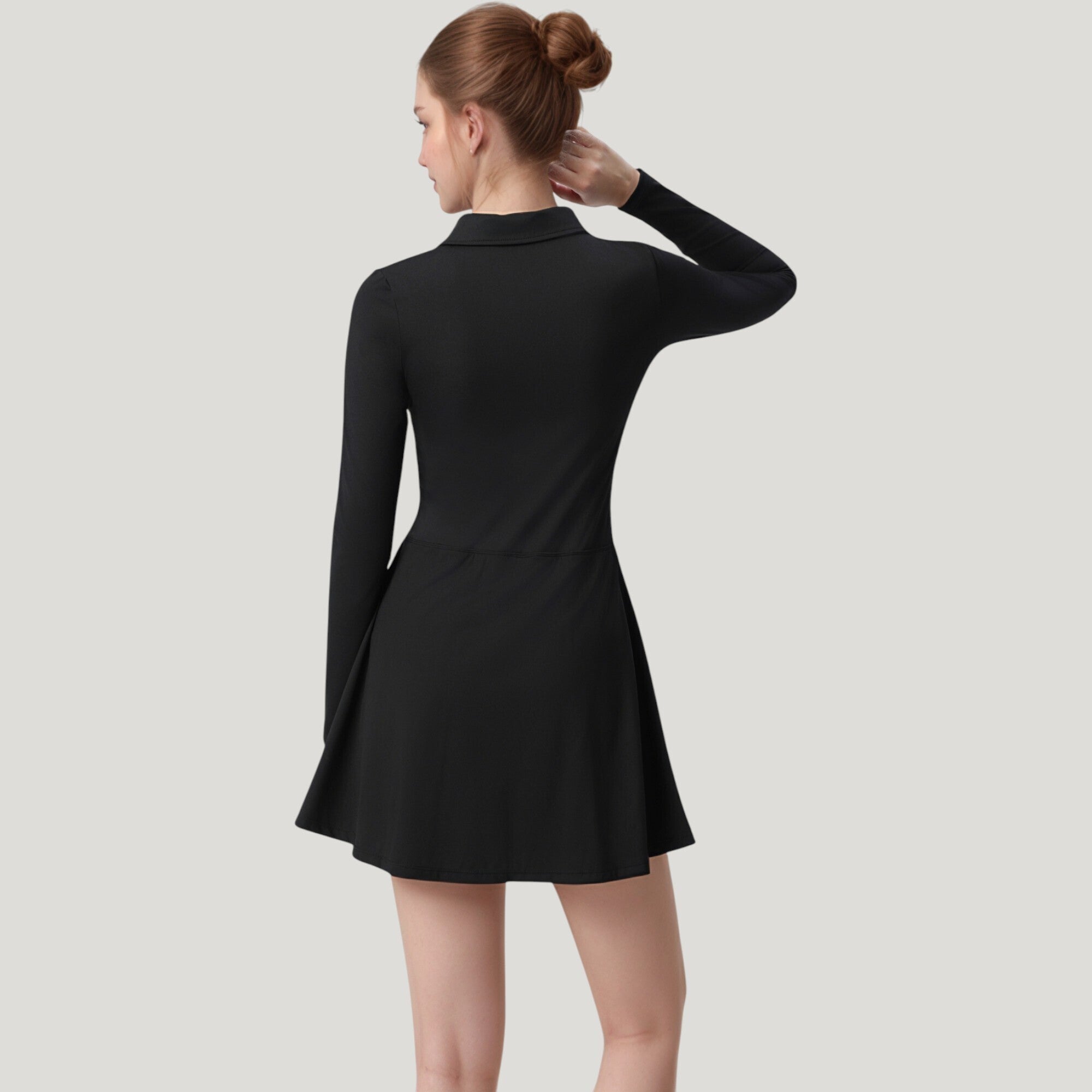 Anna-Kaci Active Women's Long Sleeve Active Dress with Zip Front Closure and Pointed Collar