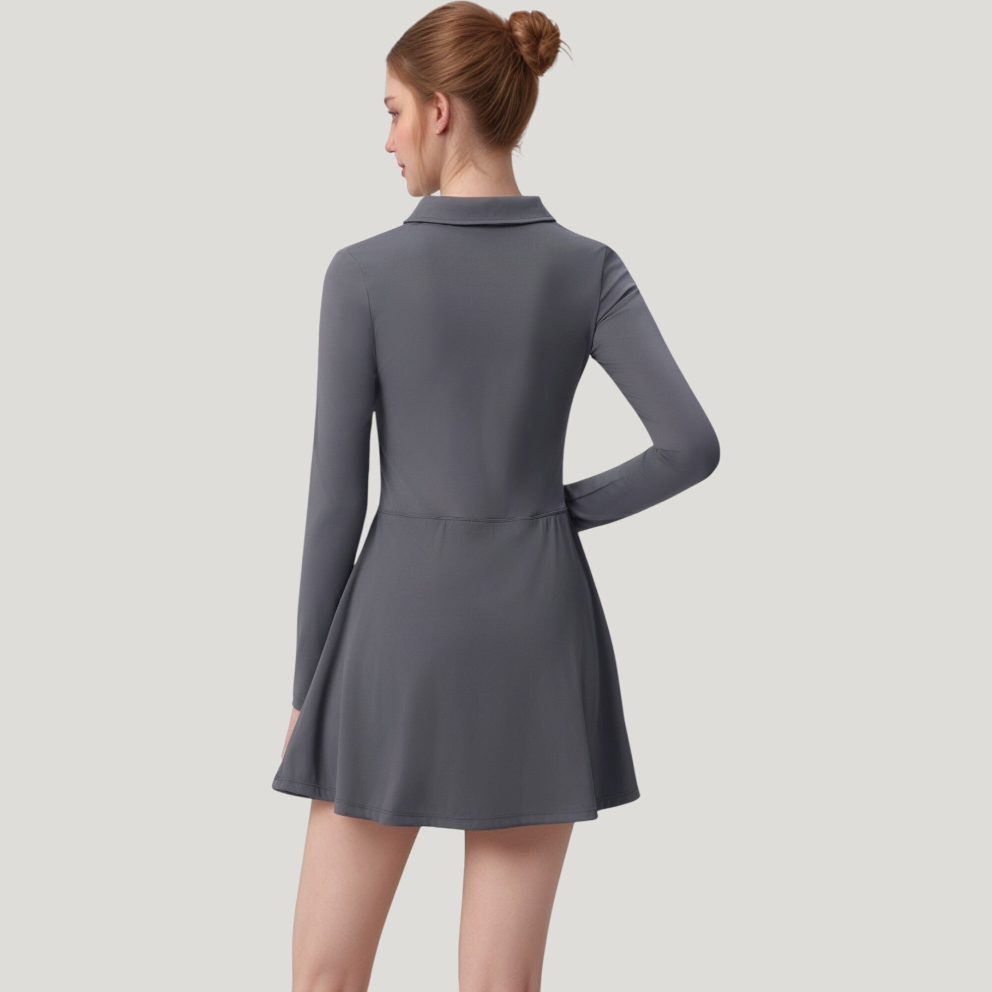 Anna-Kaci Active Women's Long Sleeve Active Dress with Zip Front Closure and Pointed Collar