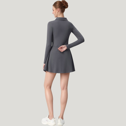 Anna-Kaci Active Women's Long Sleeve Active Dress with Zip Front Closure and Pointed Collar