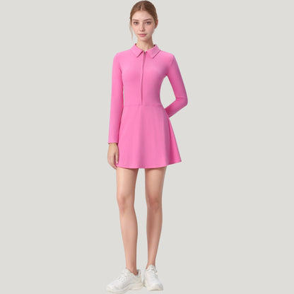 Anna-Kaci Active Women's Long Sleeve Active Dress with Zip Front Closure and Pointed Collar