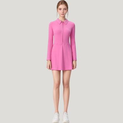 Anna-Kaci Active Women's Long Sleeve Active Dress with Zip Front Closure and Pointed Collar