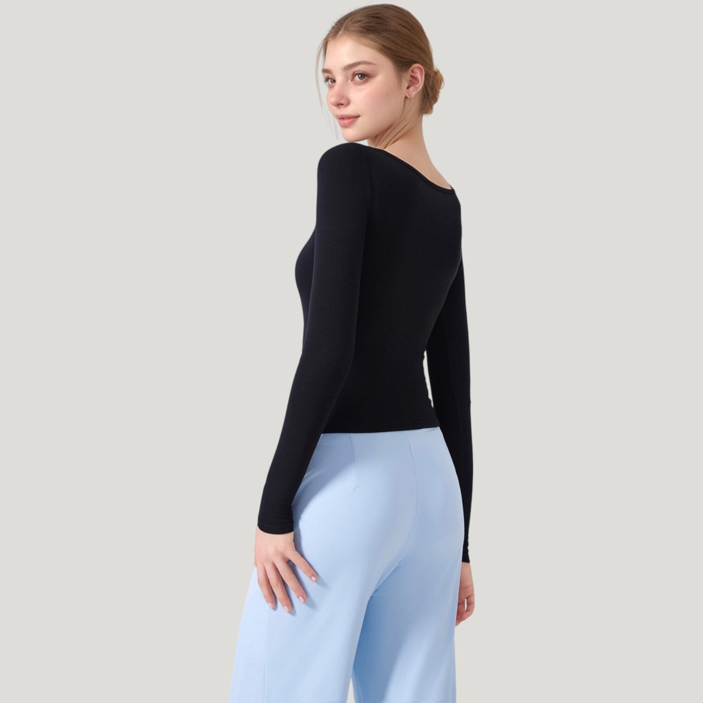 Anna-Kaci Active Women's Long Sleeve Henley Activewear Top with Scoop Neckline and Streamlined Fitted Silhouette