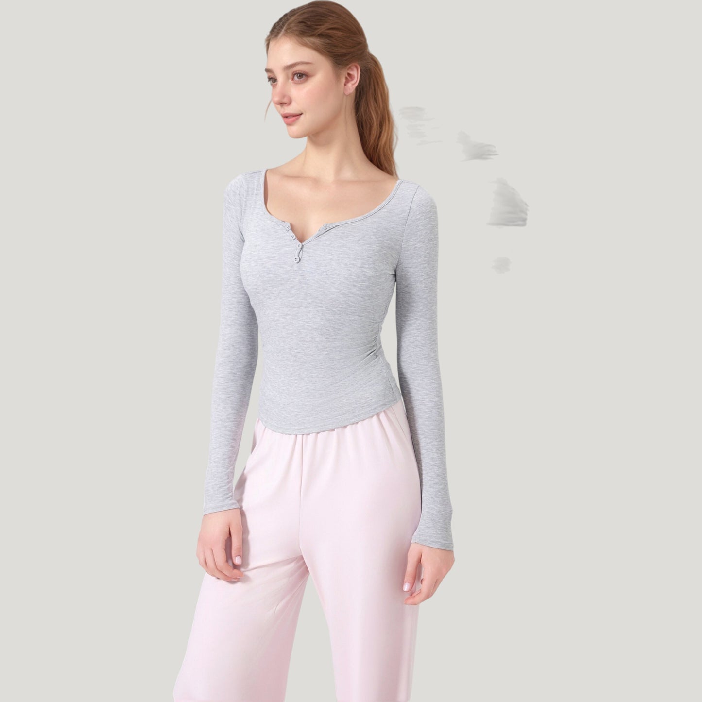 Anna-Kaci Active Women's Long Sleeve Henley Activewear Top with Scoop Neckline and Streamlined Fitted Silhouette