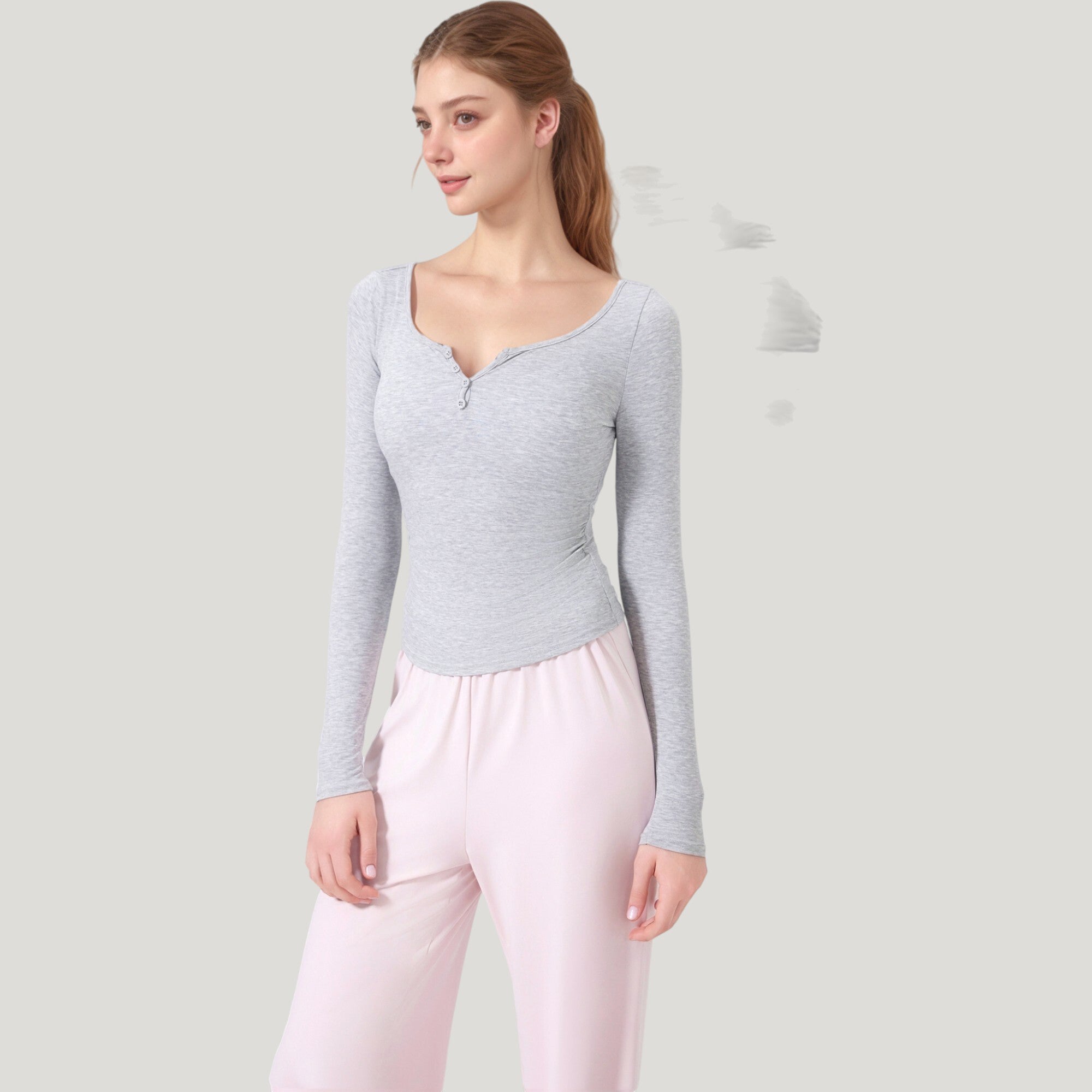 Anna-Kaci Active Women's Long Sleeve Henley Activewear Top with Scoop Neckline and Streamlined Fitted Silhouette