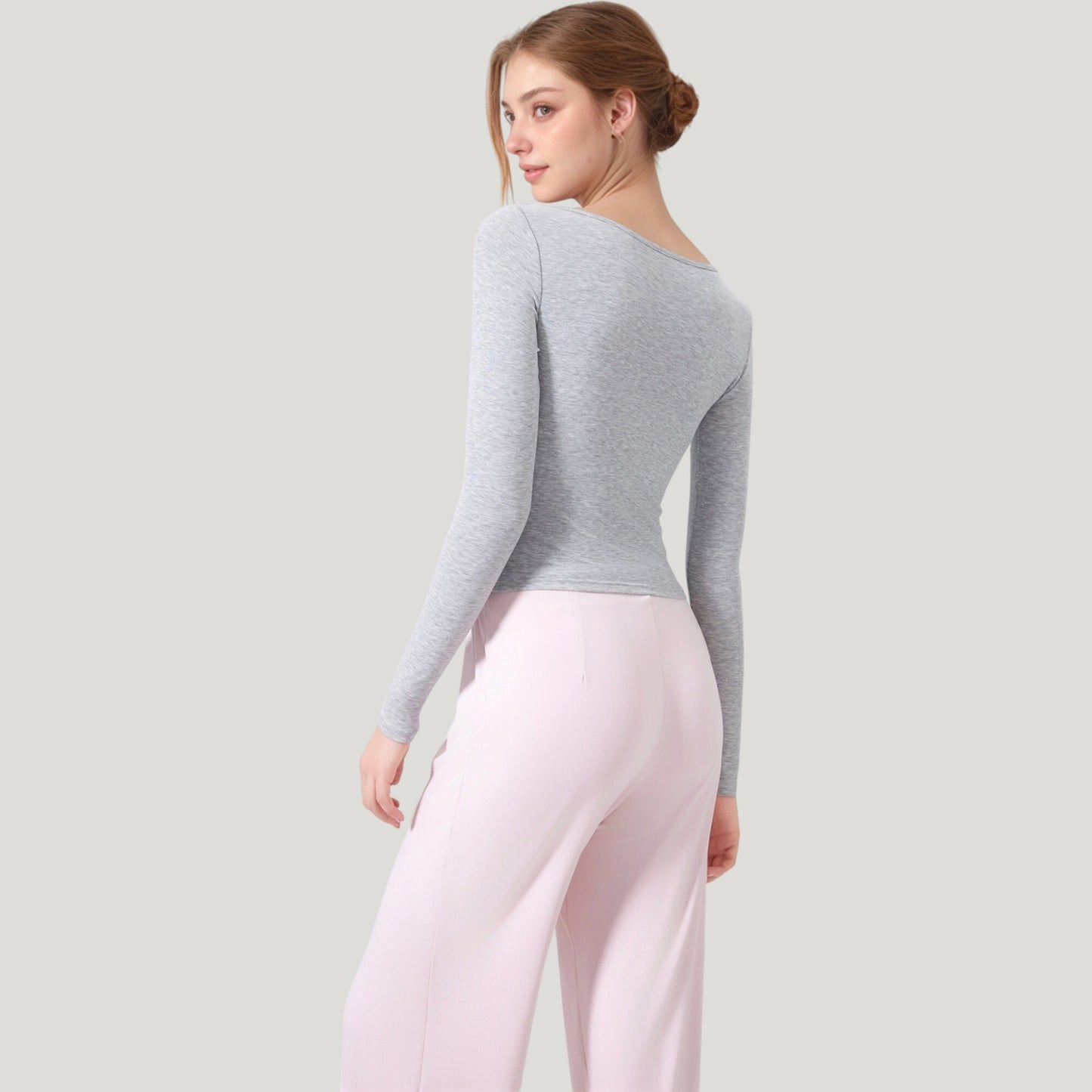Anna-Kaci Active Women's Long Sleeve Henley Activewear Top with Scoop Neckline and Streamlined Fitted Silhouette