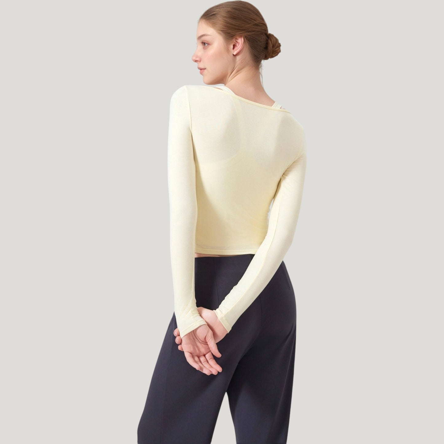 Anna-Kaci Active Women's Long Sleeve Henley Activewear Top with Scoop Neckline and Streamlined Fitted Silhouette