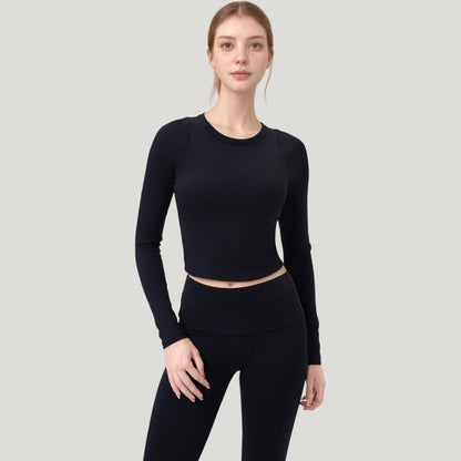 Anna-Kaci Active Women's Long Sleeve Cropped Sports Top with Open Back and Crisscross Strap Detail