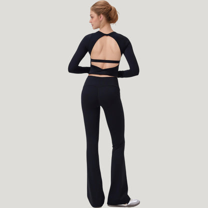 Anna-Kaci Active Women's Long Sleeve Cropped Sports Top with Open Back and Crisscross Strap Detail