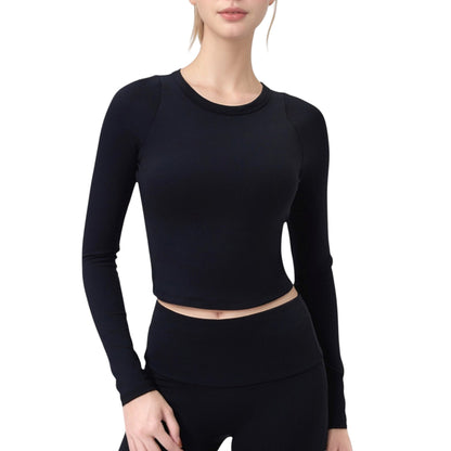 Anna-Kaci Active Women's Long Sleeve Cropped Sports Top with Open Back and Crisscross Strap Detail