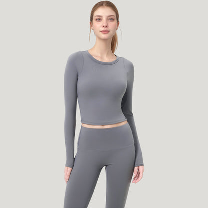 Anna-Kaci Active Women's Long Sleeve Cropped Sports Top with Open Back and Crisscross Strap Detail