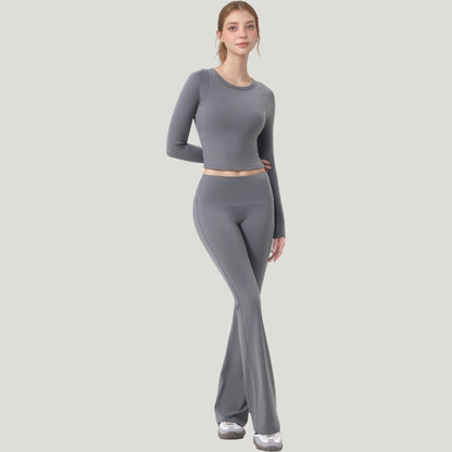 Anna-Kaci Active Women's Long Sleeve Cropped Sports Top with Open Back and Crisscross Strap Detail
