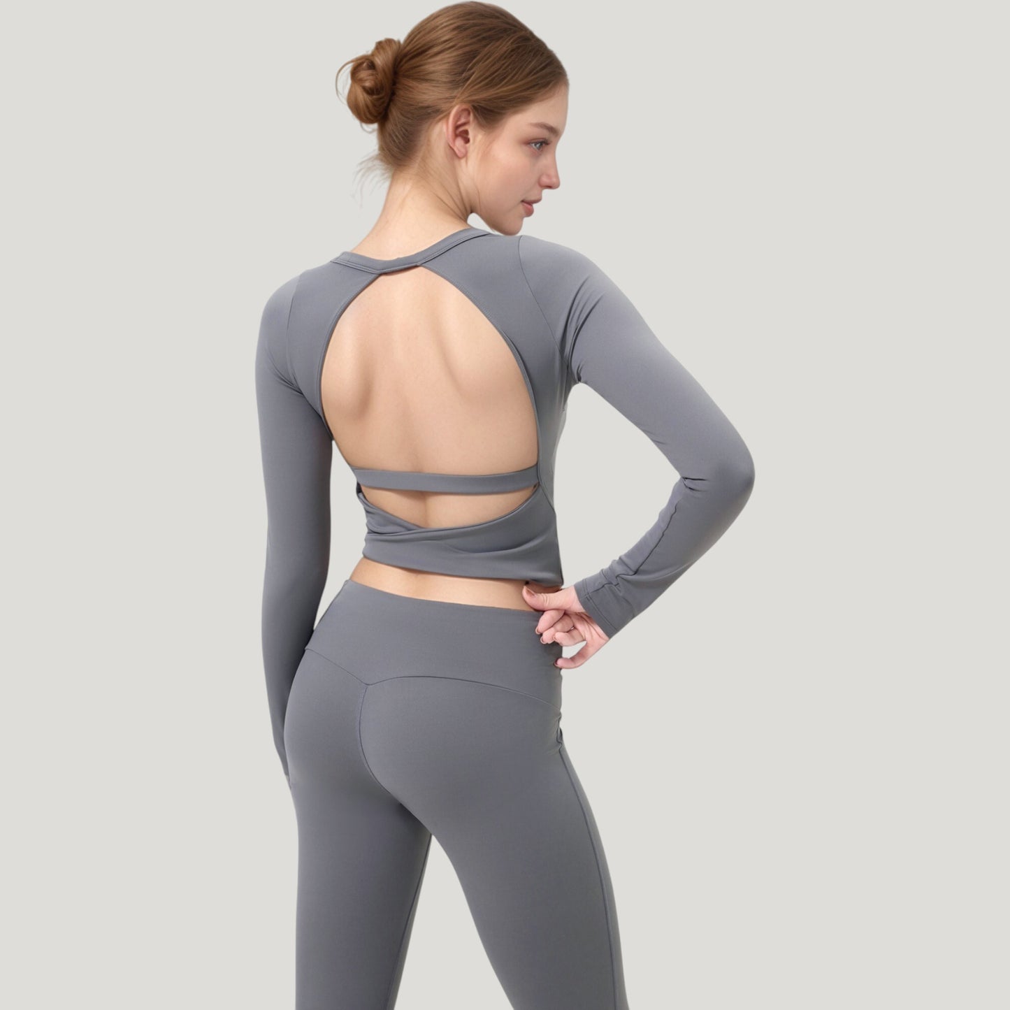 Anna-Kaci Active Women's Long Sleeve Cropped Sports Top with Open Back and Crisscross Strap Detail