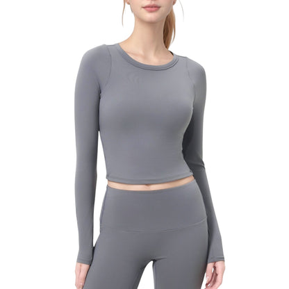 Anna-Kaci Active Women's Long Sleeve Cropped Sports Top with Open Back and Crisscross Strap Detail