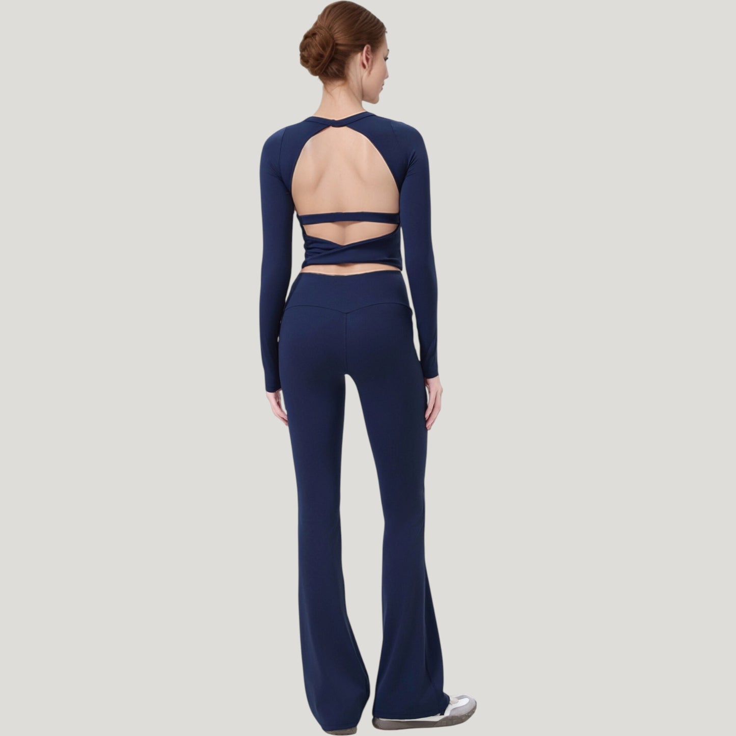Anna-Kaci Active Women's Long Sleeve Cropped Sports Top with Open Back and Crisscross Strap Detail