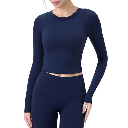 Anna-Kaci Active Women's Long Sleeve Cropped Sports Top with Open Back and Crisscross Strap Detail
