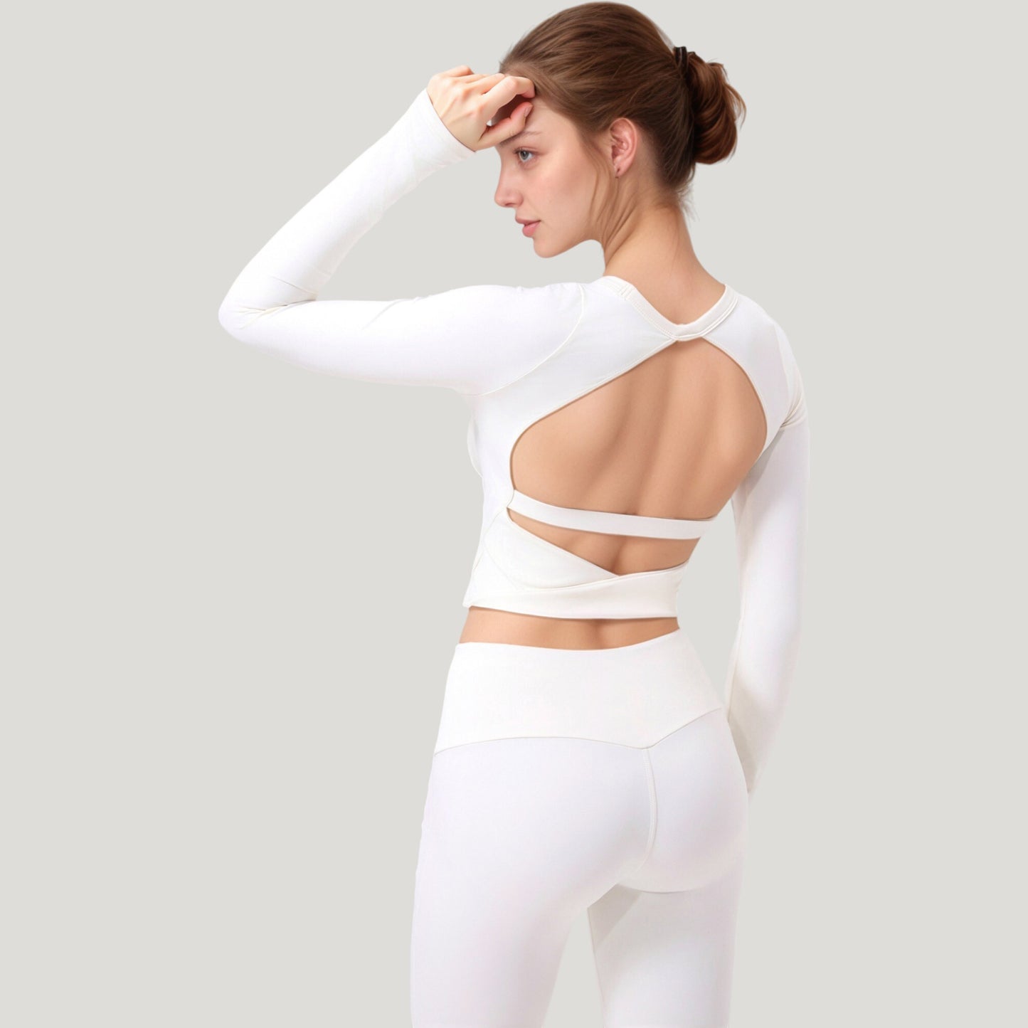 Anna-Kaci Active Women's Long Sleeve Cropped Sports Top with Open Back and Crisscross Strap Detail