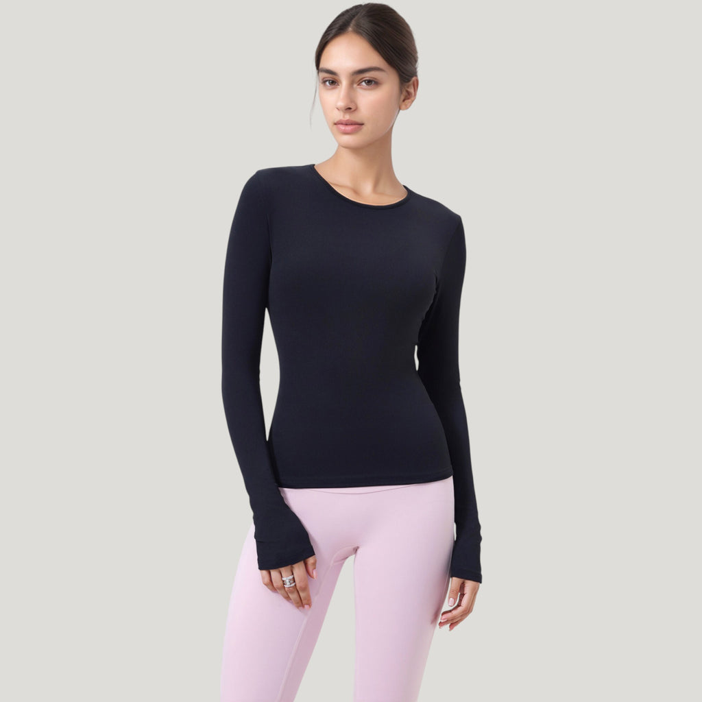 Anna-Kaci Active Women's Long Sleeve Fitted Activewear Top with Crew Neck and Thumbhole Cuffs