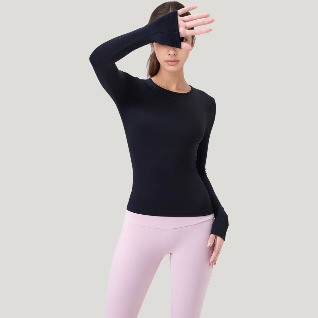 Anna-Kaci Active Women's Long Sleeve Fitted Activewear Top with Crew Neck and Thumbhole Cuffs
