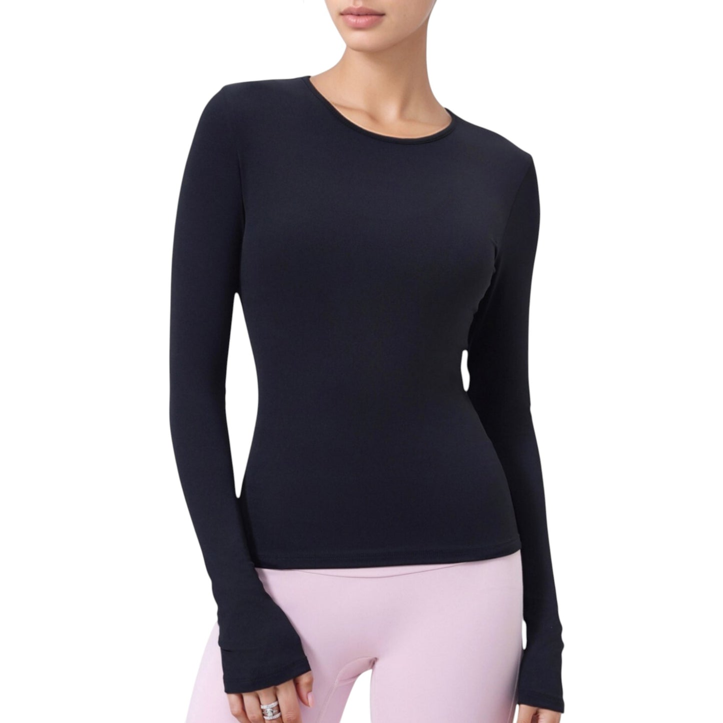 Anna-Kaci Active Women's Long Sleeve Fitted Activewear Top with Crew Neck and Thumbhole Cuffs