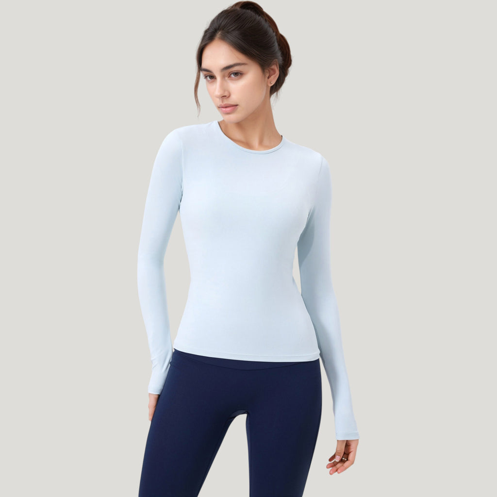 Anna-Kaci Active Women's Long Sleeve Fitted Activewear Top with Crew Neck and Thumbhole Cuffs