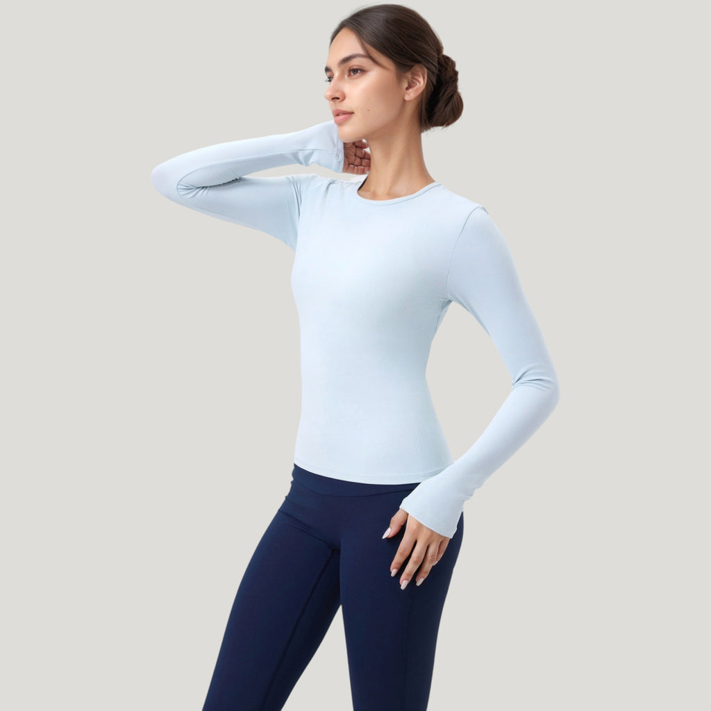 Anna-Kaci Active Women's Long Sleeve Fitted Activewear Top with Crew Neck and Thumbhole Cuffs