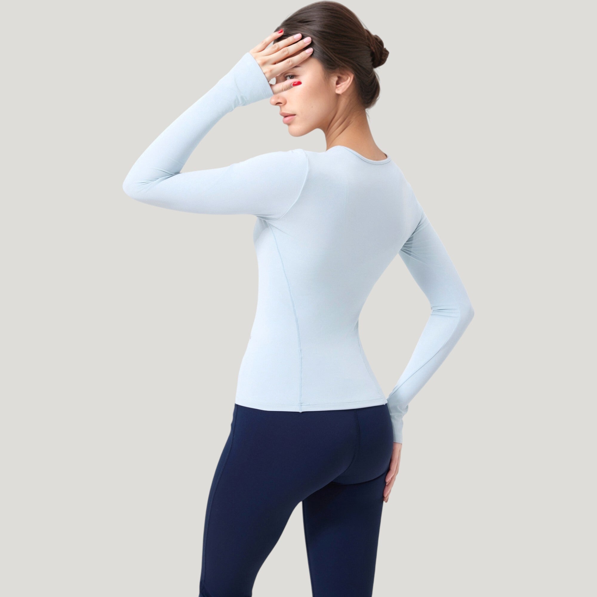 Anna-Kaci Active Women's Long Sleeve Fitted Activewear Top with Crew Neck and Thumbhole Cuffs