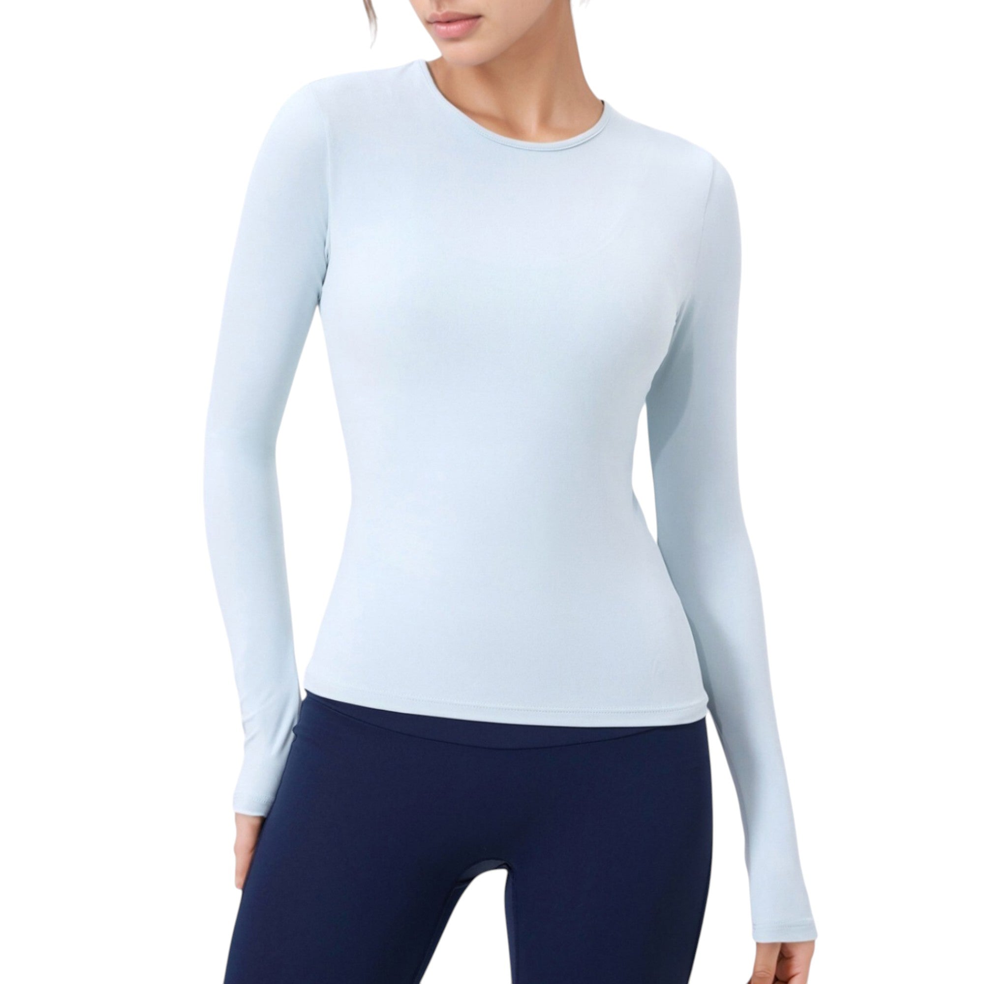 Anna-Kaci Active Women's Long Sleeve Fitted Activewear Top with Crew Neck and Thumbhole Cuffs
