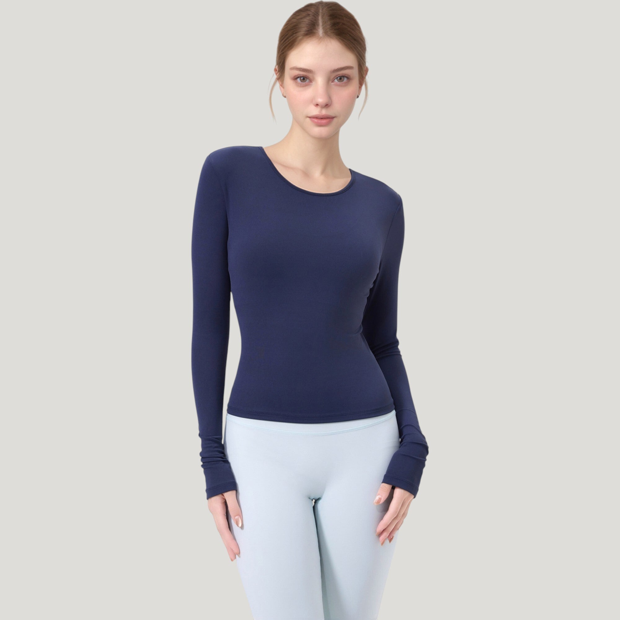 Anna-Kaci Active Women's Long Sleeve Fitted Activewear Top with Crew Neck and Thumbhole Cuffs