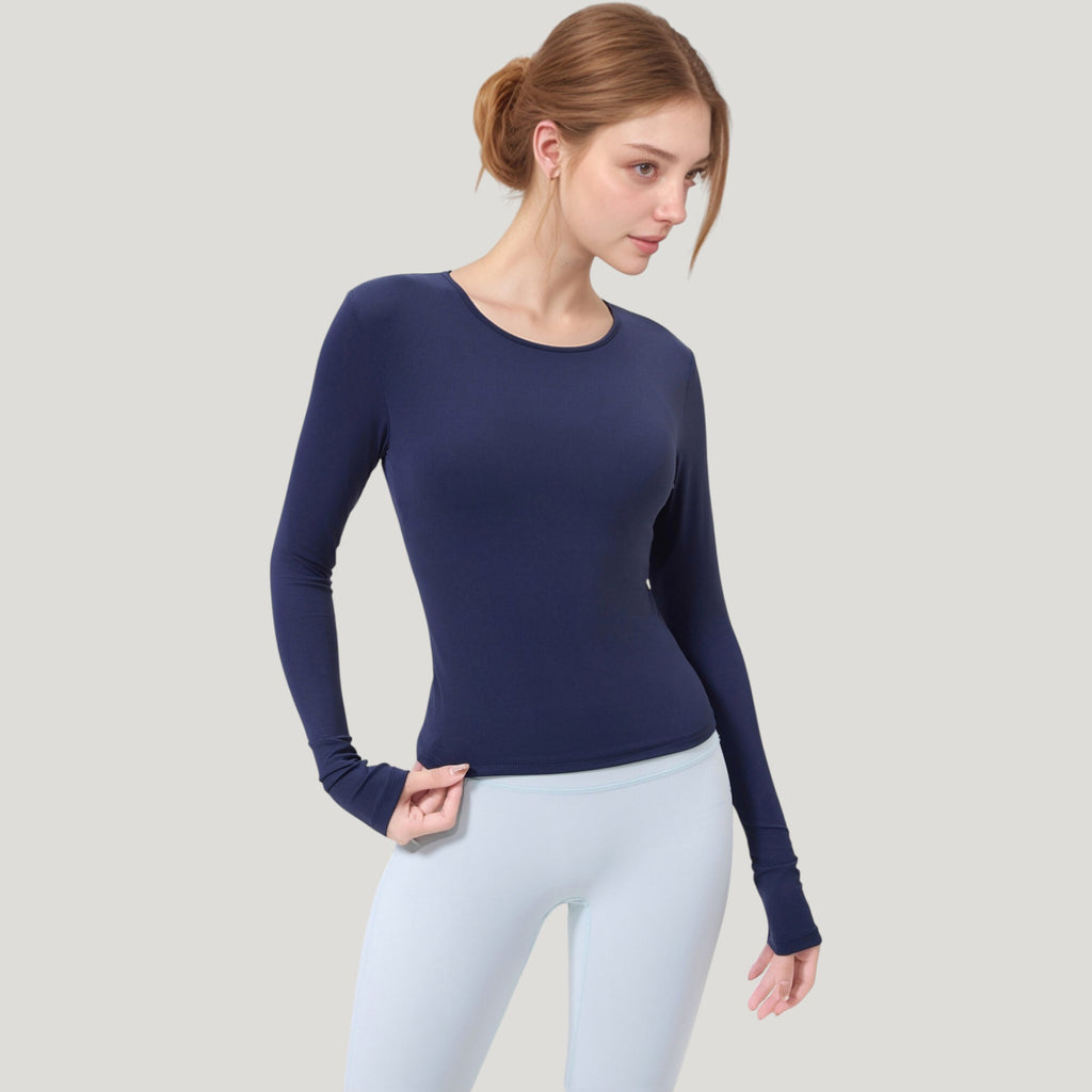 Anna-Kaci Active Women's Long Sleeve Fitted Activewear Top with Crew Neck and Thumbhole Cuffs