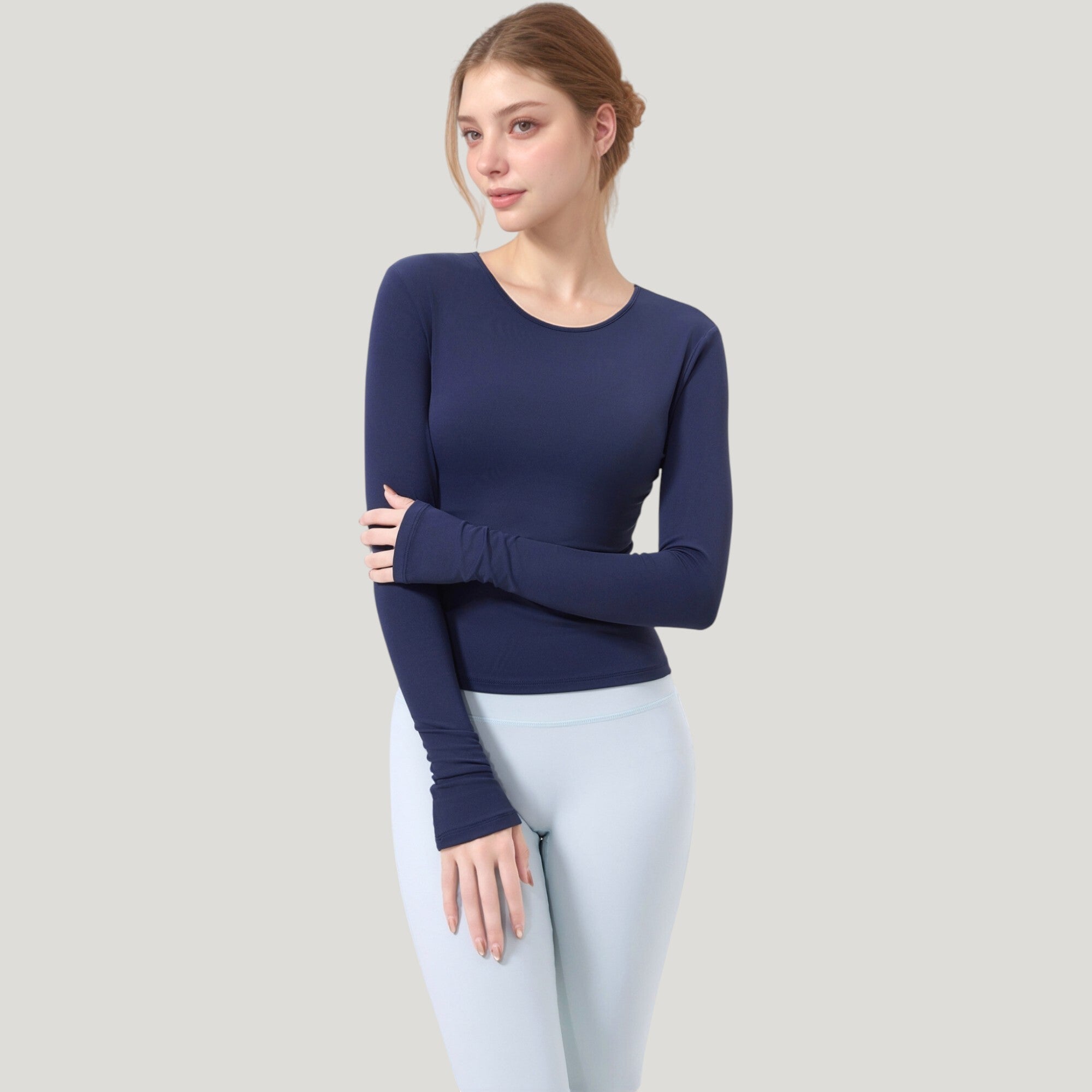 Anna-Kaci Active Women's Long Sleeve Fitted Activewear Top with Crew Neck and Thumbhole Cuffs