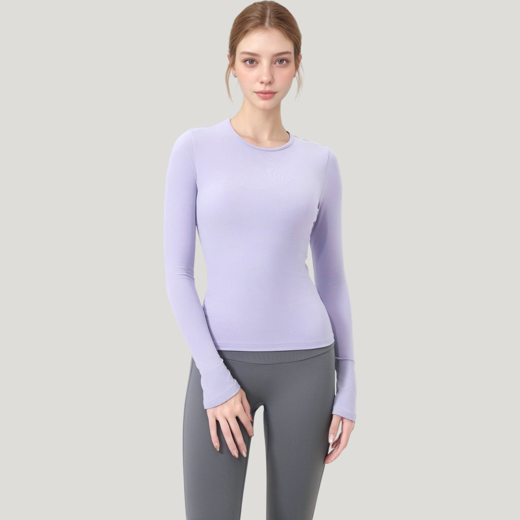 Anna-Kaci Active Women's Long Sleeve Fitted Activewear Top with Crew Neck and Thumbhole Cuffs