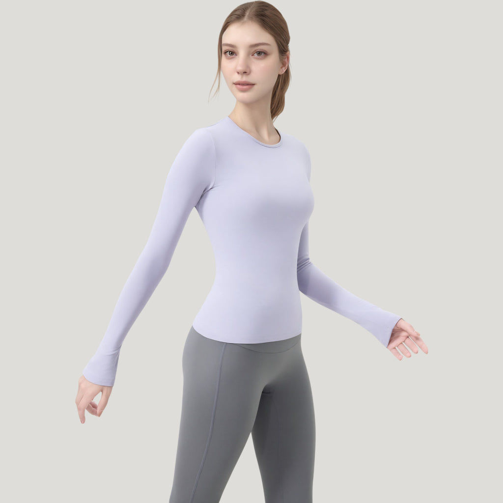 Anna-Kaci Active Women's Long Sleeve Fitted Activewear Top with Crew Neck and Thumbhole Cuffs