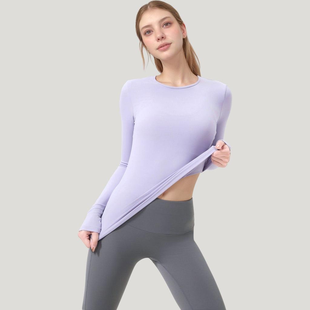 Anna-Kaci Active Women's Long Sleeve Fitted Activewear Top with Crew Neck and Thumbhole Cuffs