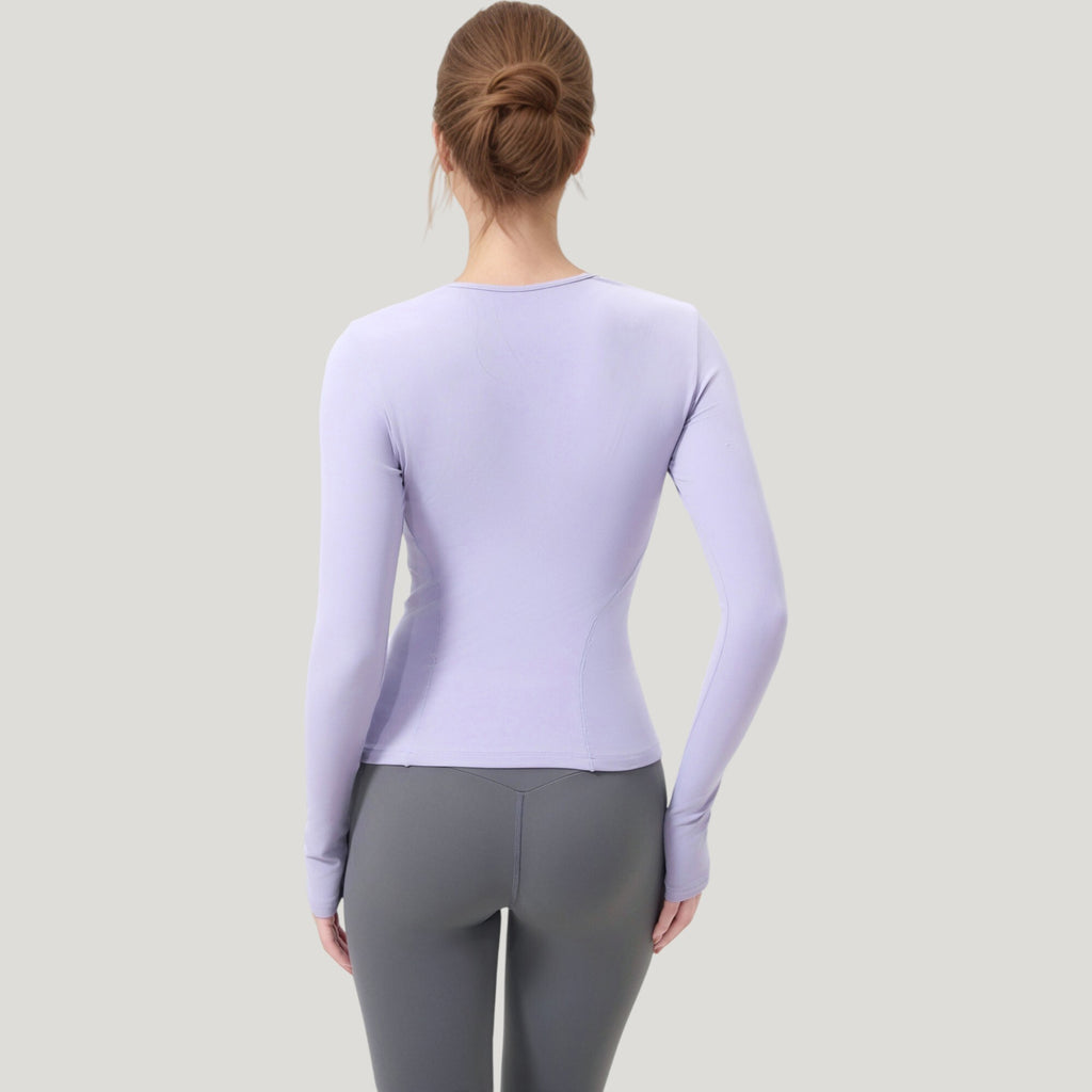 Anna-Kaci Active Women's Long Sleeve Fitted Activewear Top with Crew Neck and Thumbhole Cuffs