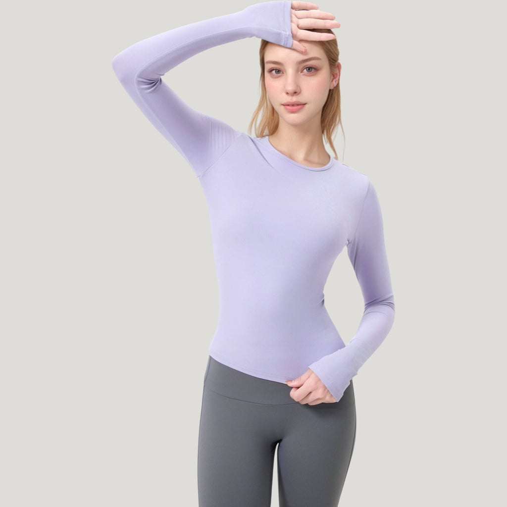 Anna-Kaci Active Women's Long Sleeve Fitted Activewear Top with Crew Neck and Thumbhole Cuffs