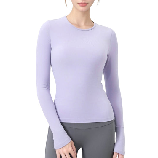 Anna-Kaci Active Women's Long Sleeve Fitted Activewear Top with Crew Neck and Thumbhole Cuffs