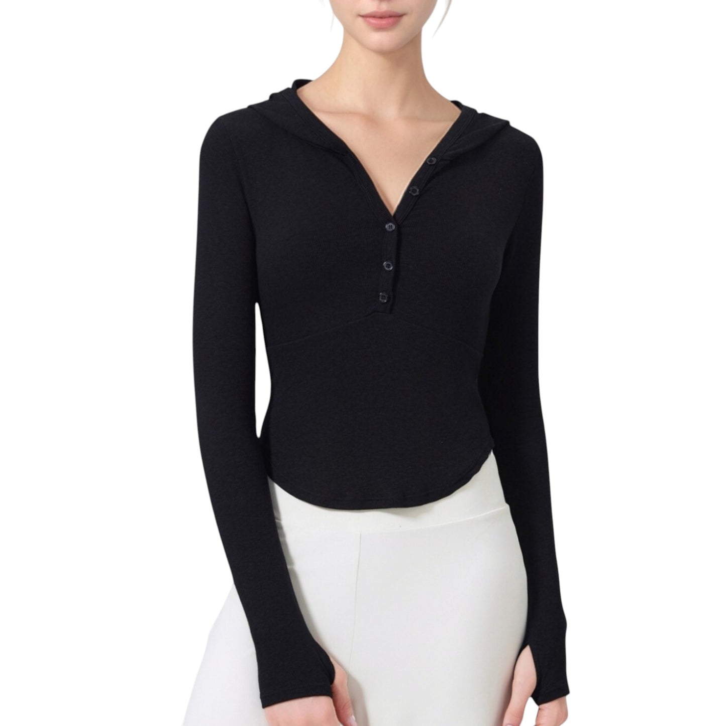 Anna-Kaci Active Women's Long Sleeve Henley Hoodie Activewear Top with Streamlined Fit and Lightweight Stretch Fabric