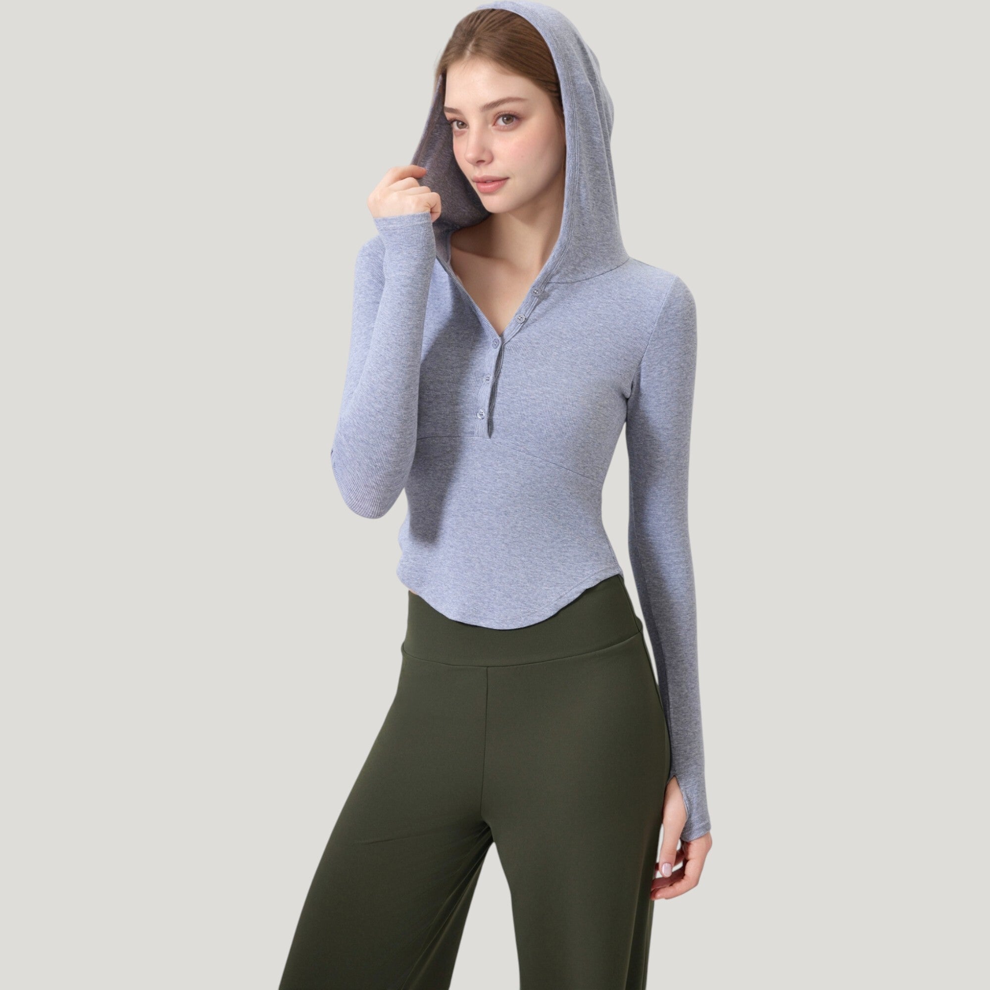 Anna-Kaci Active Women's Long Sleeve Henley Hoodie Activewear Top with Streamlined Fit and Lightweight Stretch Fabric