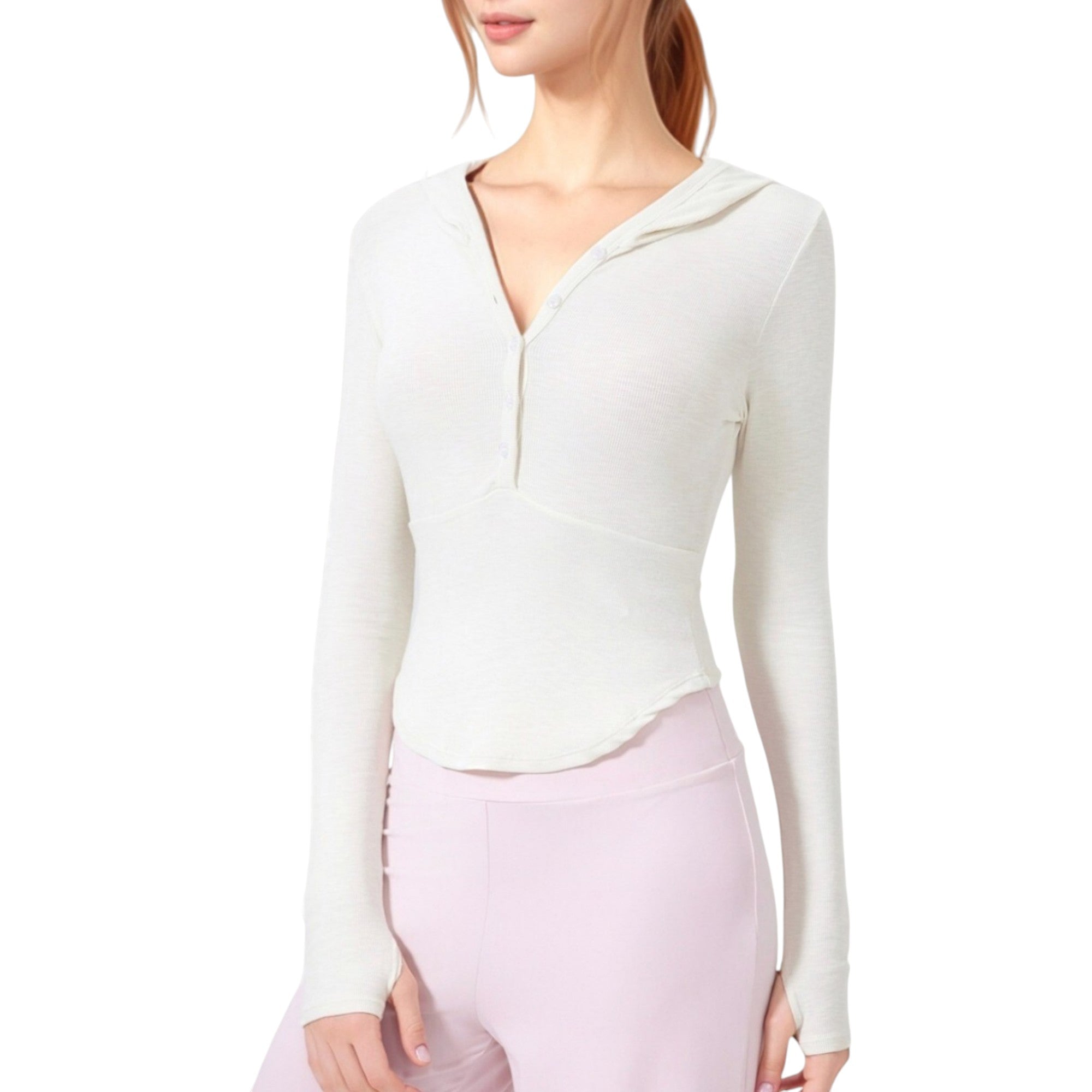 Anna-Kaci Active Women's Long Sleeve Henley Hoodie Activewear Top with Streamlined Fit and Lightweight Stretch Fabric