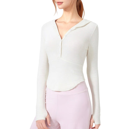Anna-Kaci Active Women's Long Sleeve Henley Hoodie Activewear Top with Streamlined Fit and Lightweight Stretch Fabric