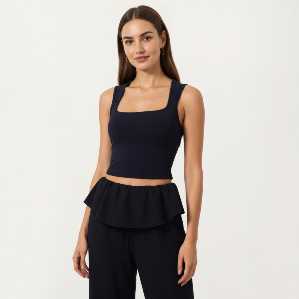 Anna-Kaci Active Women's Square Neck Cropped Active Tank Top with Wide Straps and Fitted Stretch Design