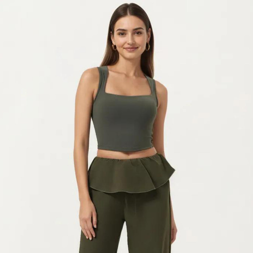 Anna-Kaci Active Women's Square Neck Cropped Active Tank Top with Wide Straps and Fitted Stretch Design