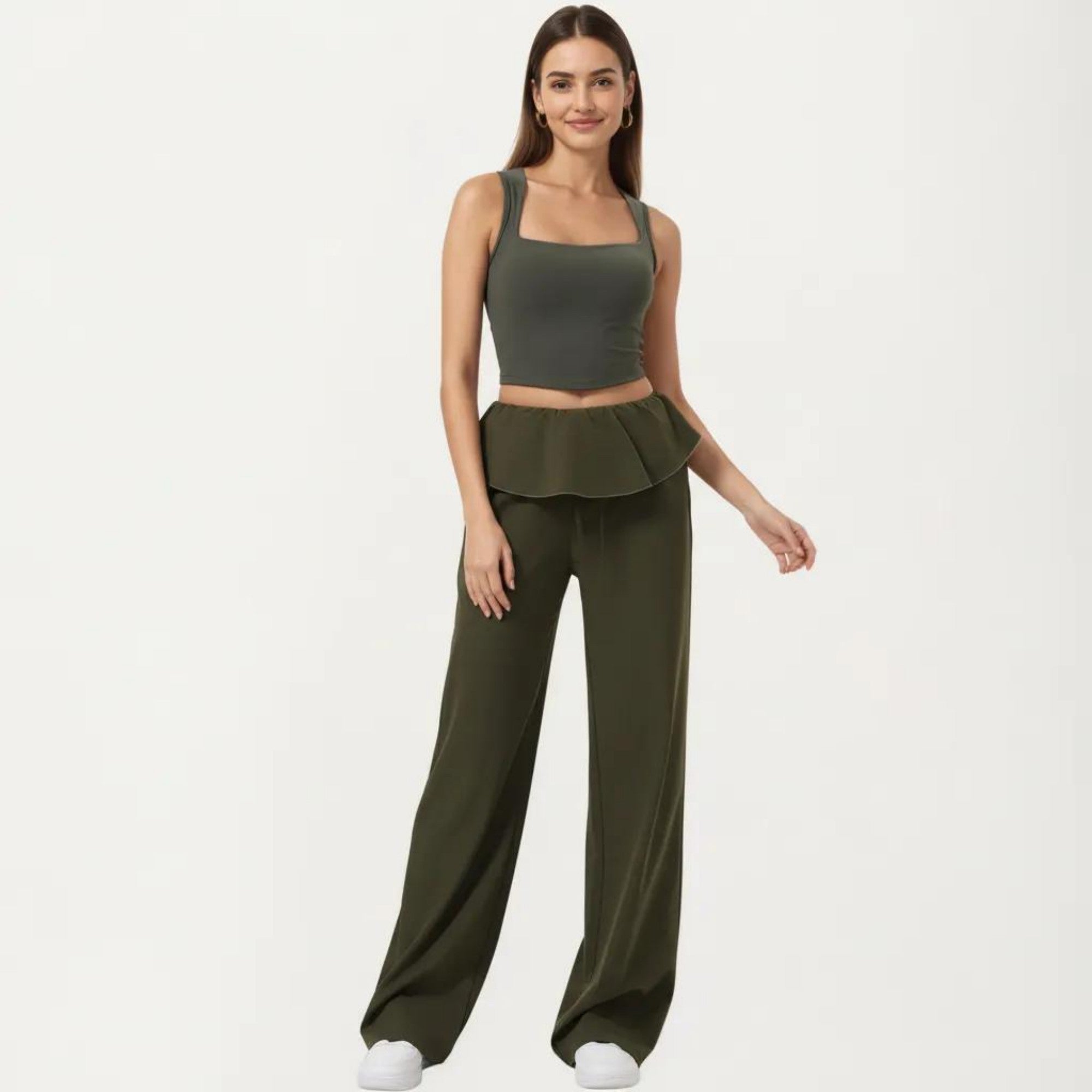Anna-Kaci Active Women's Square Neck Cropped Active Tank Top with Wide Straps and Fitted Stretch Design